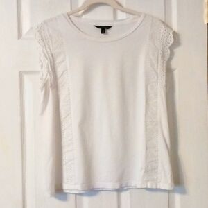 Express White T-shirt with lace detail lace cap sleeves size medium
